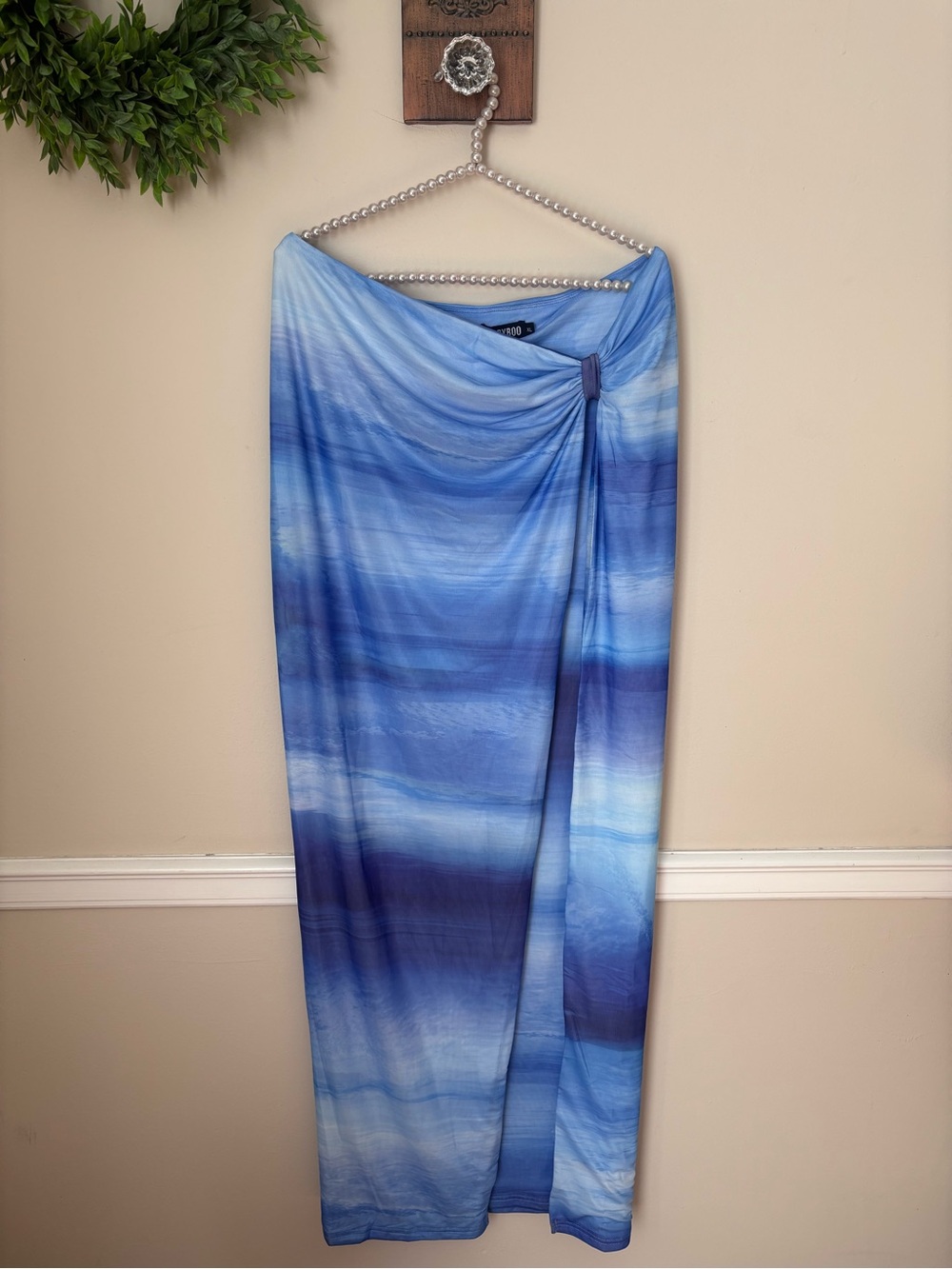 NWT Babyboo Size XL Brynn Maxi Skirt Blue Haze Print